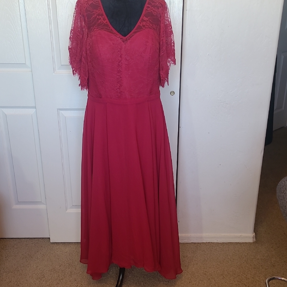 JJs House Pink Flutter Sleeve V-Neck Gown